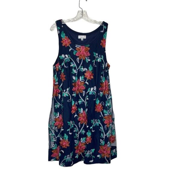 ROBBIE BEE Embroidered Blue Dress Sleeveless Sheer 2 Layer Plus Size 1X - Picture 4 of 11